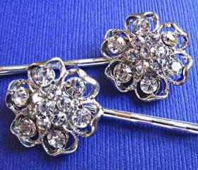 Wedding Hair Pins- Garden Wedding- Crystal Flower Hair Pins, Blooming Collection, Set of 2, Bridal Accessories