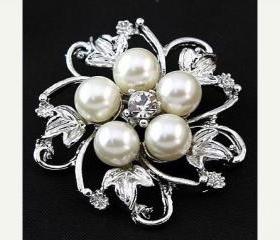 Wedding Brooch, Sash, Cake, "Pearl Blossom"