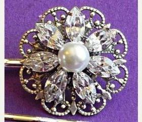 Wedding Hair Pins, Bridal Hair Accessories, Crystal Flower Hair Pins, Flower Hair Pin, Set of 2