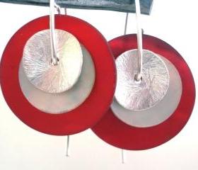 mother of pearl and sterling silver earrings DOUBLE EARRINGS red and white