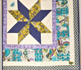 Quilt - Baby Cot Quilt - Yellow Turquiose Purple Patchwork - Girl on the Wing