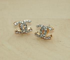 Dazzling Gold Plated White Rhinestone Earrings