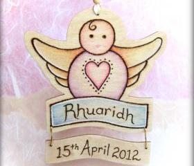 Sweet Cherub - wooden delight - personalised with name and date