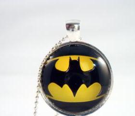 Batman logo glass pendant necklace