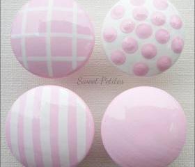 Hand Painted Knob Dresser Drawer Stripes and Polka Dots Baby Pink and White