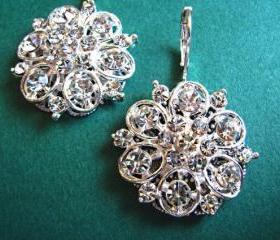 Wedding Earrings, Silver, Rhinestone Floral Earrings, Bridal Jewelry, "Silver Petals Collection"