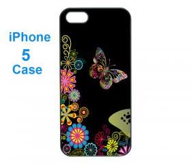 Iphone 5 case,iphone 4 case--flower and butterfly, durable plastic case in black or white 