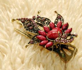 Fuchsia Stones and Rhinestone Phoenix Claw Clips