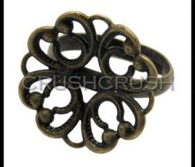  10pcs Antique Brass Filigree Pad Adjustable Ring Blank Jewelry C69