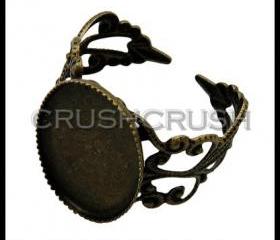  10pcs Antique Brass Filigree Adjustable Oval Pad 19mm Ring Blank Jewelry C68