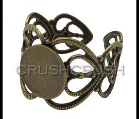  10pcs Antique Brass Filigree Adjustable Ring Blank Findings With Pad 8mm C67