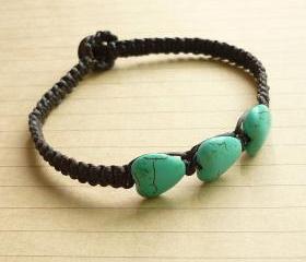 My Blue Heart - Heart Blue Howlite Turquoise with Black Wax Cord Bracelet/Bangle