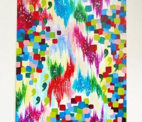 CHRISTMAS Season Original Abstract Acrylic Painting, FREE SHIPPING, Bold Winter Xmas Holidays Colorful Ikat Home Decor Fine Art