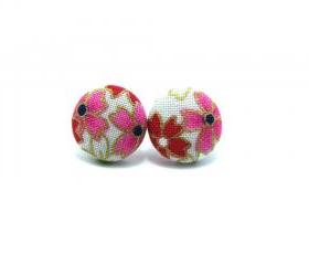Button earrings -Japan Sakura Kimono On White