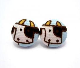 Button earrings -Cow Earrings 