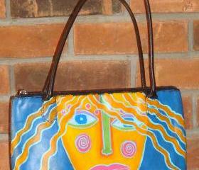 Hand Painted Handbag Shoulder Bag Purse With My Funky Abstract Portrait of a Woman