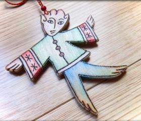 Wood Elf - pyrographed hanging decoration - Christmas
