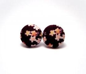 Button earrings - Japan Kimono Sakura Studs On Purple