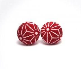 Button earrings -Red Origami