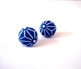 Button earrings -Blue Origami