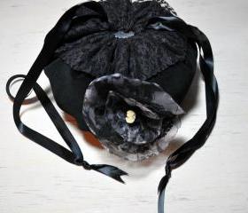 Handmade Fantasy, Steampunk, Gothic, Victorian, Lolita, Pirate, Velvet and Lace Drawstring Fairy Pouch Purse