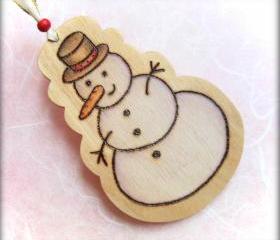 Wood Snowman - pyrographed with Love