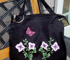 Canvas Messenger Bag with Painted Flowers and Butterfly Charm