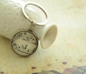 Nostalgia Melody Music Sheet Notes Round Glass Keychain Necklace