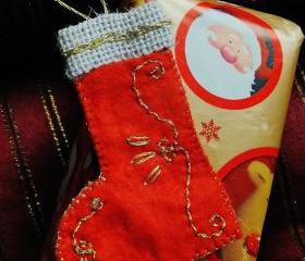 Hand Embroided Christmas Stocking Ornament - A Set of 4