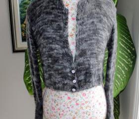 Charcoal/ Marbled Grey Ready to ship HANDMADE Kate Middleton Angora Bridal Bolero hand knitted with handspun angora/ fit size SMALL