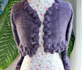 Dusky Mauve Crochet with Walnut Stitch / Ready to ship Handmade knitted BOLERO with handspun angora yarn/ fit size SMALL