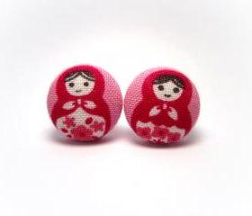 Button earrings -Pink Russian Dolls