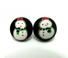 Medium Button earrings -Frosty The Snowman