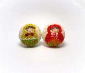 Button earrings -Cute Russian Dolls