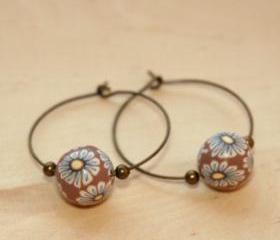 Polymer Clay Beads and Brass Charms Dangle Earrings