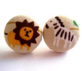 Button earrings - Inspired by Madagascar Lion and Zebra