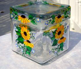 Glass Jar With Painted Sunflowers