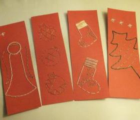 Hand Embroided Christmas Bookmarks - Set of 4