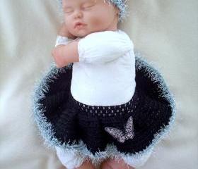 Black and Silver Butterfly baby girl tutu and headband set
