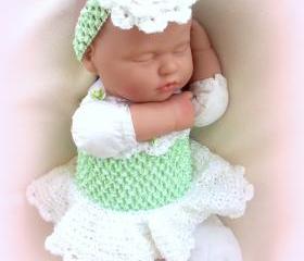 Green and White Crochet Tutu Dress and Headband set