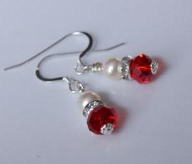 Red Bridesmaid Earrings, Red Crystal Earrings for Wedding or bridal party gift