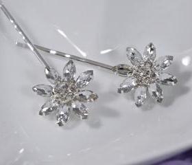 Wedding Hair Accessories - Rhinestone Flower Hair Slides - Vintage Style
