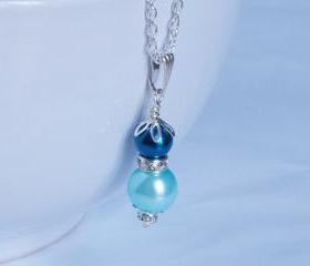 Pearl Jewelry - Blue pearl pendant - Bridesmaids Necklace Gift, Aqua and Rich Blue Pearls