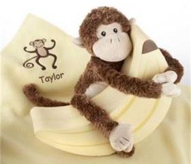 Personalized baby boy or baby girl embroidered blanket Plush Monkey & Blanket Gift