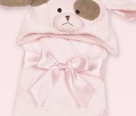 Personalized Baby Towel Puppy Dog Bath Towel Baby Girl ( Pink )