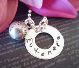Personalized Hand Stamped Name Necklace-Baseball Charm