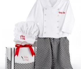 Personalized Baby boy or baby Girl Chef Three Piece Layette in Culinary Themed Gift Box
