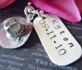 Western-Baby Boy Gift-Personalized Necklace-Hand Stamped Dog Tag-Childrens Jewelry-Cowboy Hat Charm