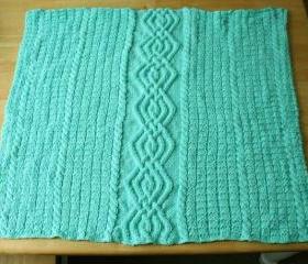 Knit baby blanket green cable afghan mint warm