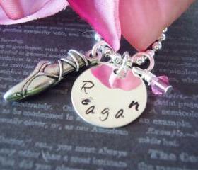 Personalized Jewelry-Hand Stamped Necklace-Mother Necklace-Childrens Jewelry-Ballerina Shoe Charm and Birthstone